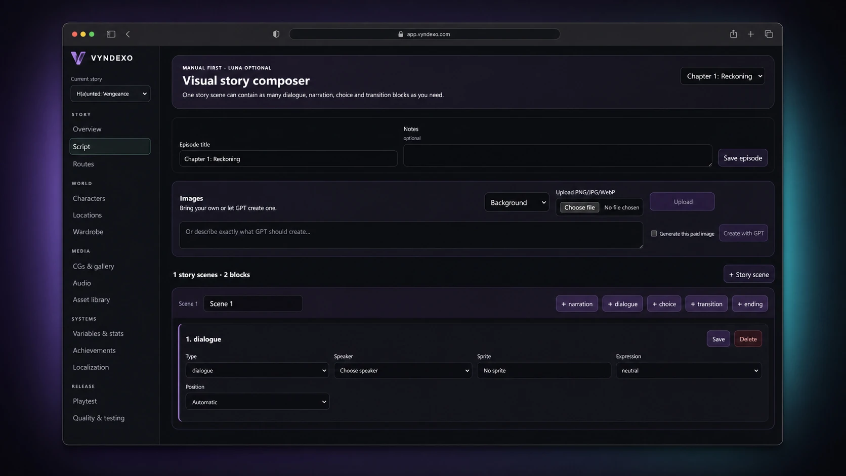 Visual Story Composer interface