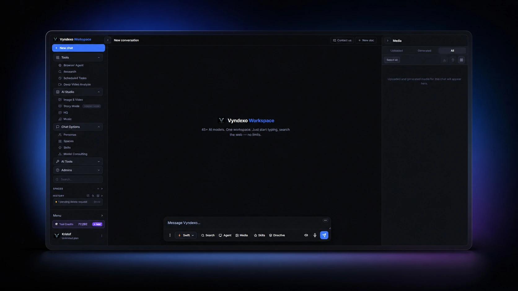 Vyndexo Workspace interface